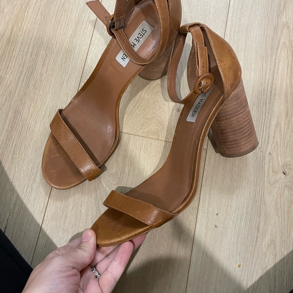 Steve Madden OPEN TOE HEEL IN BROWN
LEATHER Sandal round heel size 10 - Picture 3 of 8